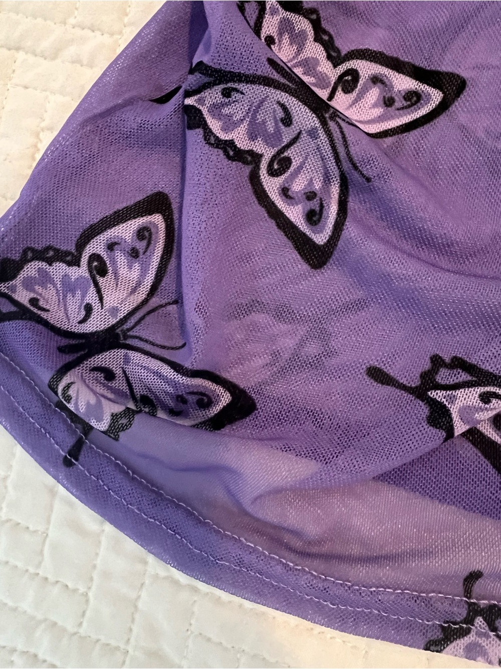VTG Y2K Purple Butterfly Print Sheer Mesh Crop Top Baby Tee XS Festival Fairy - Picture 5 of 8